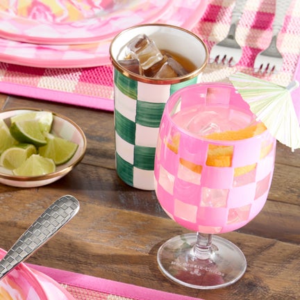 Pink Check Acrylic Water Goblets, Set of 4