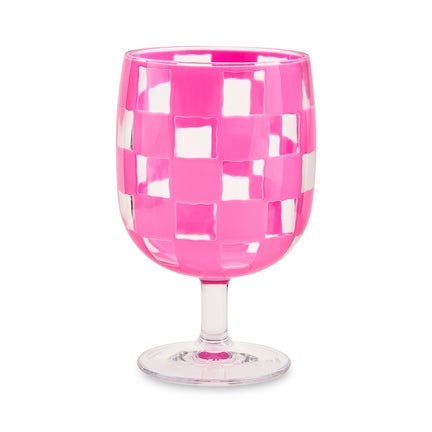 Pink Check Acrylic Water Goblets, Set of 4