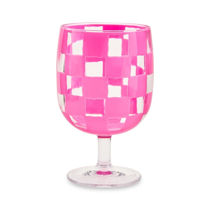 Pink Check Acrylic Water Goblets, Set of 4 image number 1