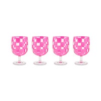 Pink Check Acrylic Water Goblets, Set of 4