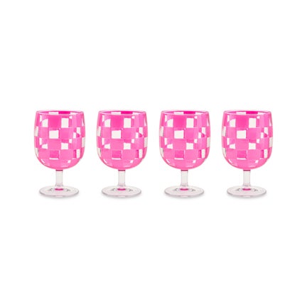 Pink Check Acrylic Water Goblets, Set of 4