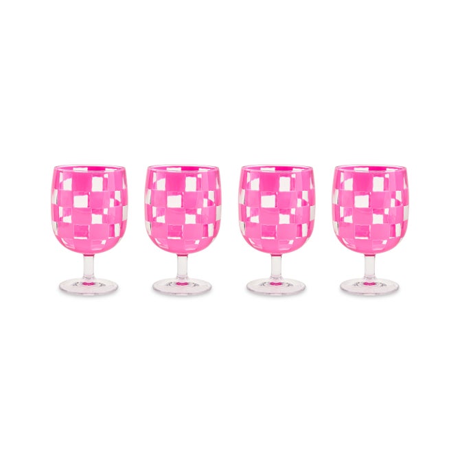 Pink Check Acrylic Water Goblets, Set of 4 image number 0