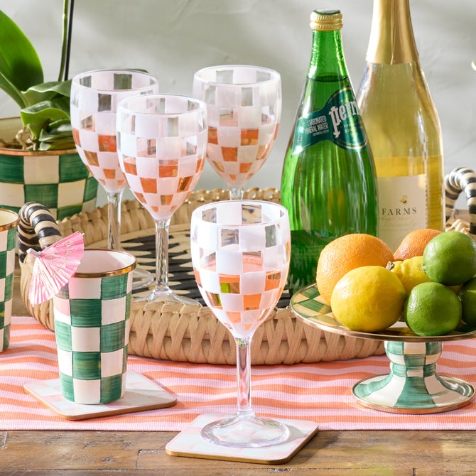 White Check Acrylic Wine Goblets, Set of 4 image number 2