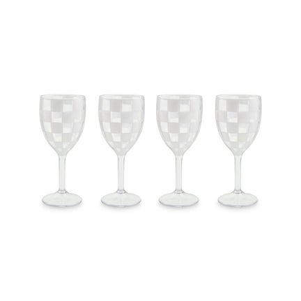 White Check Acrylic Wine Goblets, Set of 4