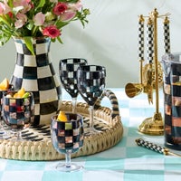 Black Check Acrylic Wine Goblets, Set of 4