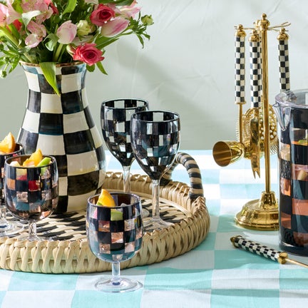 Black Check Acrylic Wine Goblets, Set of 4