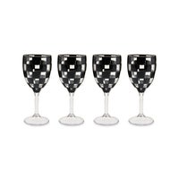 Black Check Acrylic Wine Goblets, Set of 4