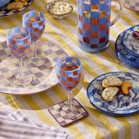 Blue Check Acrylic Wine Goblets, Set of 4