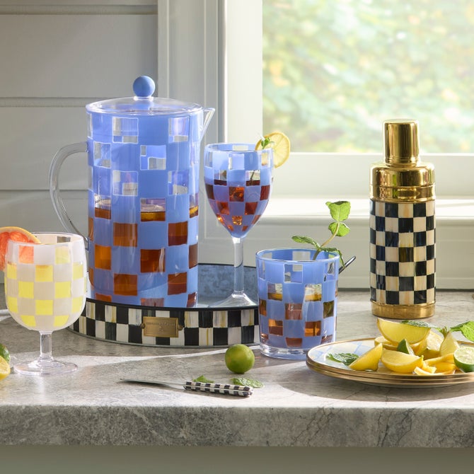 Blue Check Acrylic Wine Goblets, Set of 4 image number 3
