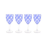 Blue Check Acrylic Wine Goblets, Set of 4