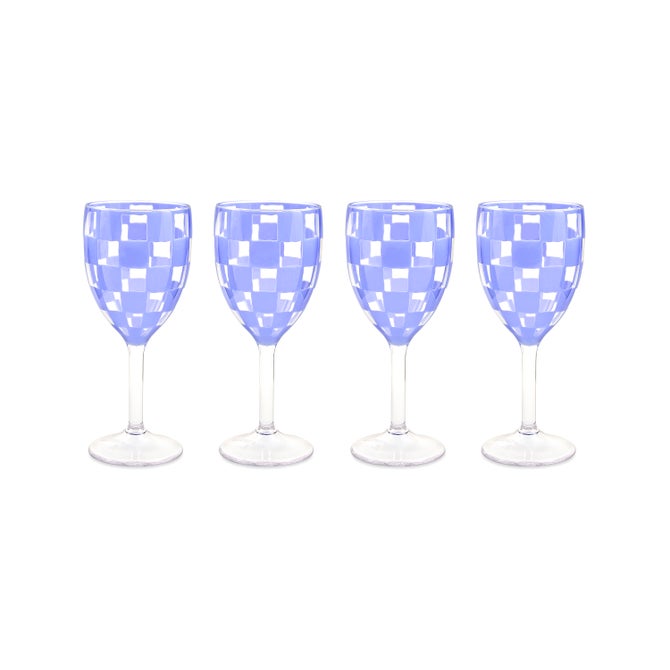 Blue Check Acrylic Wine Goblets, Set of 4 image number 2