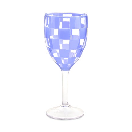 Blue Check Acrylic Wine Goblets, Set of 4