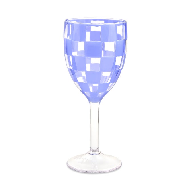 Blue Check Acrylic Wine Goblets, Set of 4 image number 0
