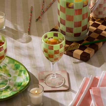 Green Check Acrylic Wine Goblets, Set of 4