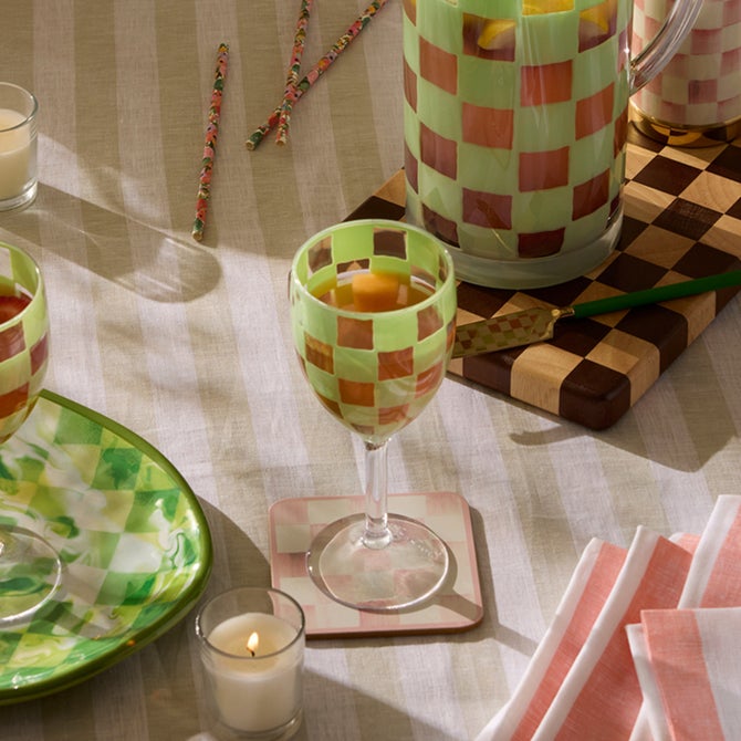 Green Check Acrylic Wine Goblets, Set of 4 image number 1