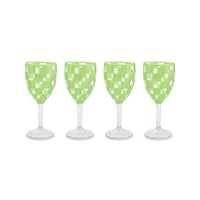 Green Check Acrylic Wine Goblets, Set of 4
