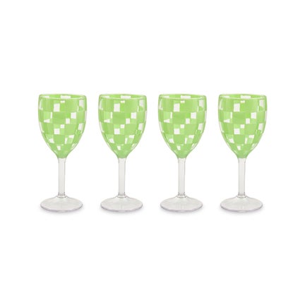 Green Check Acrylic Wine Goblets, Set of 4