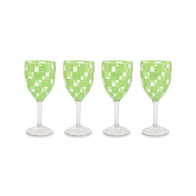 Green Check Acrylic Wine Goblets, Set of 4 image number 1