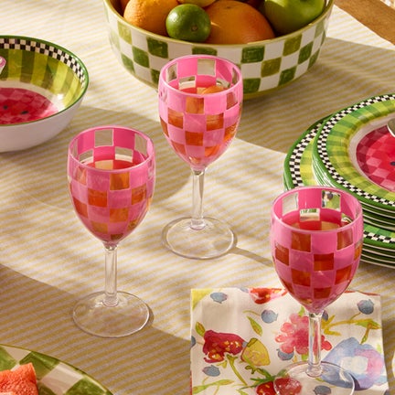 Pink Check Acrylic Wine Goblets, Set of 4