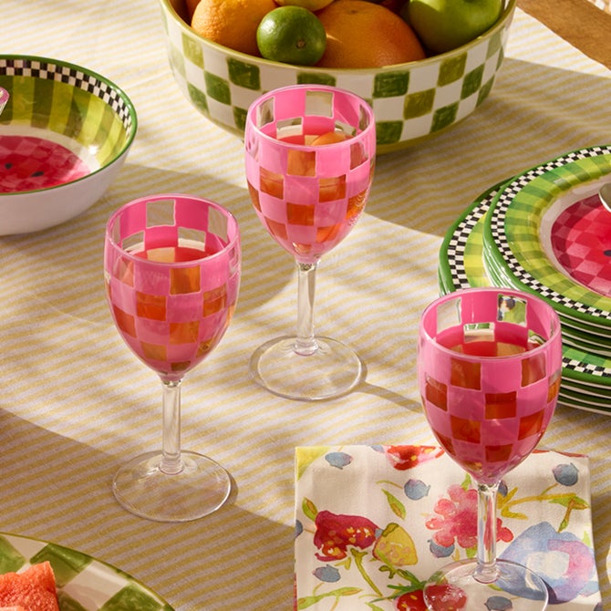 Pink Check Acrylic Wine Goblets, Set of 4 image number 1