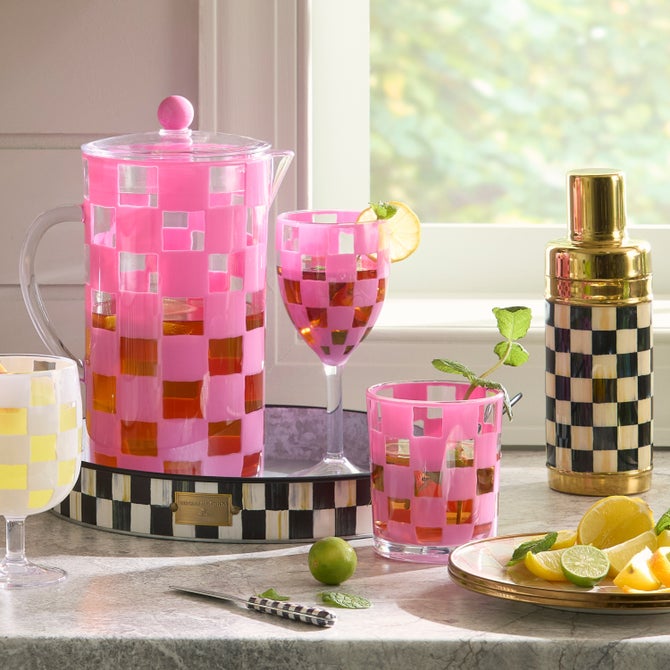 Pink Check Acrylic Wine Goblets, Set of 4 image number 3