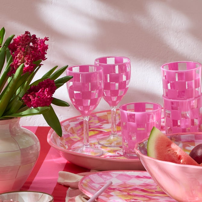 Pink Check Acrylic Wine Goblets, Set of 4 image number 4