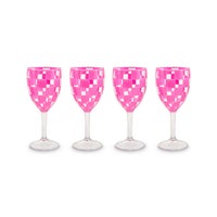 Pink Check Acrylic Wine Goblets, Set of 4