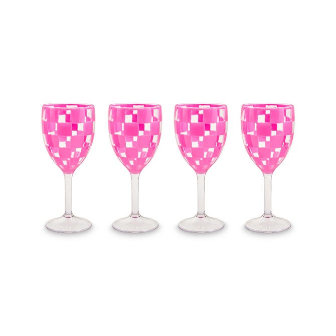 Pink Check Acrylic Wine Goblets, Set of 4 image number 1