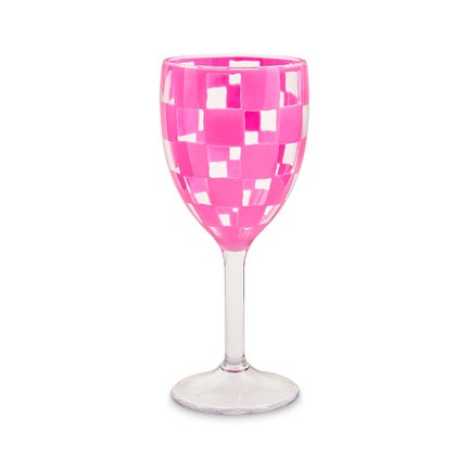 Pink Check Acrylic Wine Goblets, Set of 4