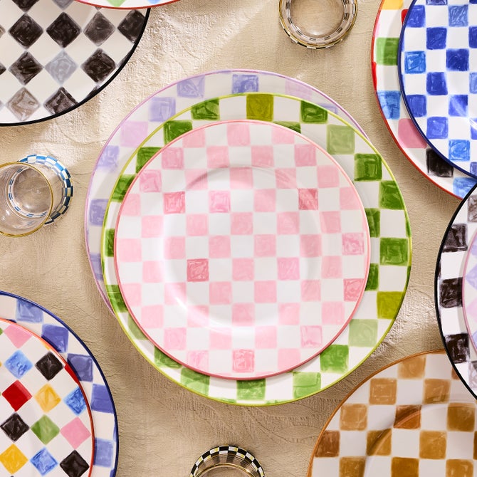 Pink Check Dinner Plate image number 1