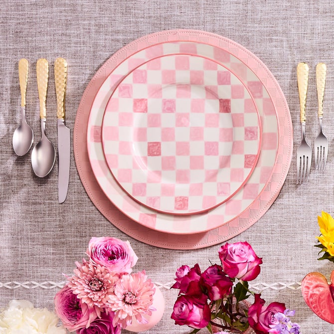 Pink Check Dinner Plate image number 4