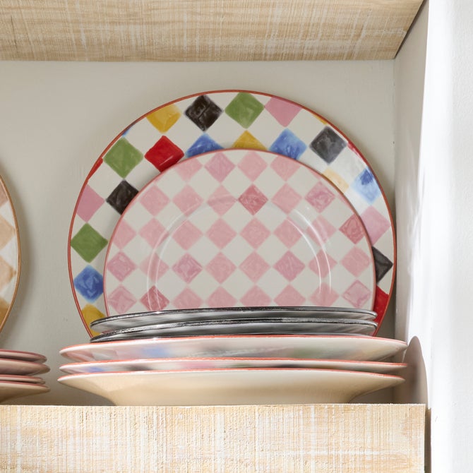 Pink Check Dinner Plate image number 5