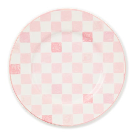 Pink Check Dinner Plate