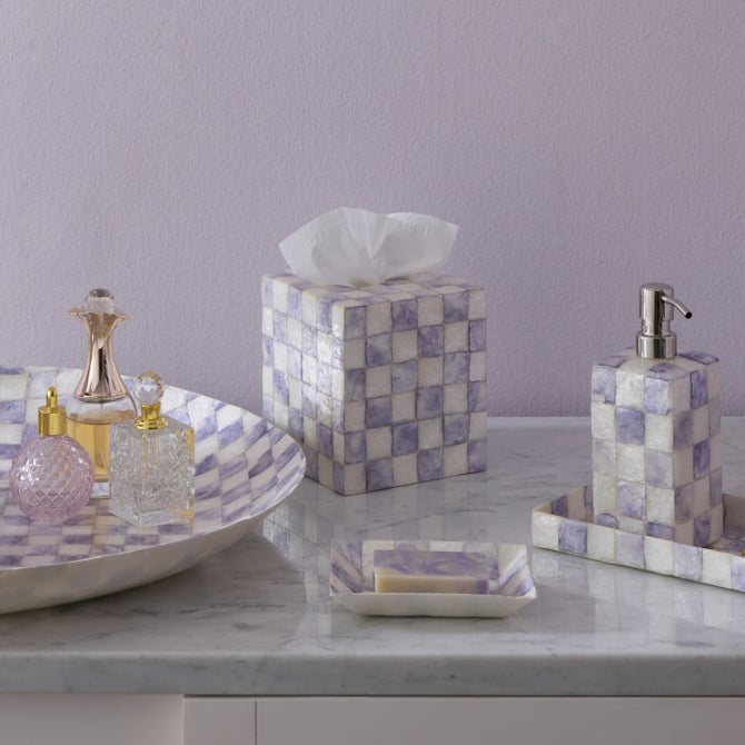 Violet Check Capiz Boutique Tissue Box Cover image number 1