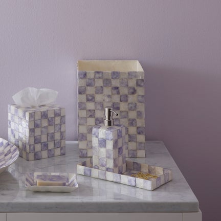 Violet Check Capiz Waste Bin