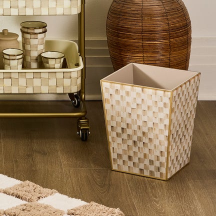Mocha Check Glass Waste Bin