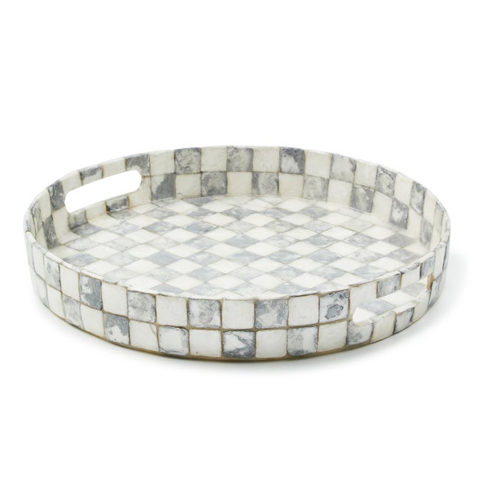 Sterling Check Capiz Round Tray image number 0