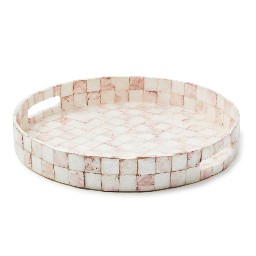 Rosy Check Capiz Round Tray mackenzie-childs Panama imagen 1 Rosy Check Capiz Round Tray mackenzie-childs Panama imagen 1