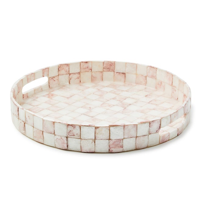 Rosy Check Capiz Round Tray image number 0
