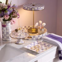 Violet Check Capiz Round Tray