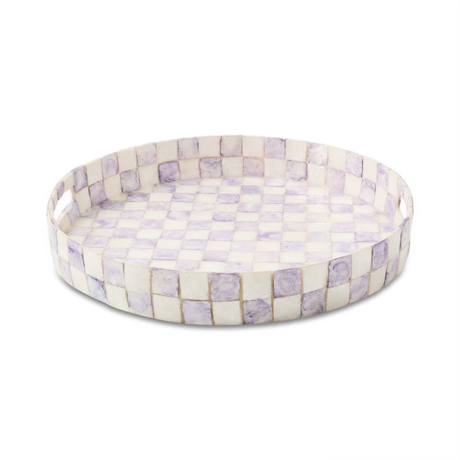 Violet Check Capiz Round Tray image number 2