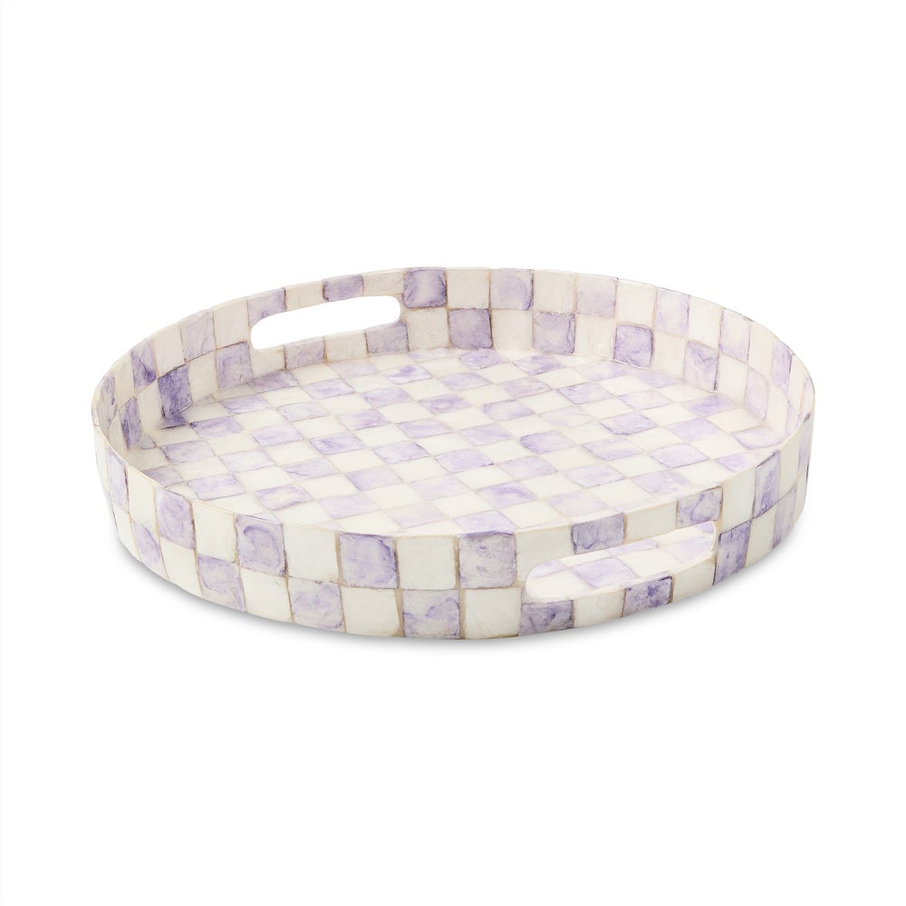Rosy Check Capiz Round Tray - Violet Check mackenzie-childs Panama imagen 1
