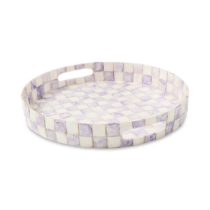 Violet Check Capiz Round Tray