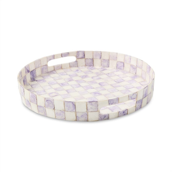 Violet Check Capiz Round Tray image number 0