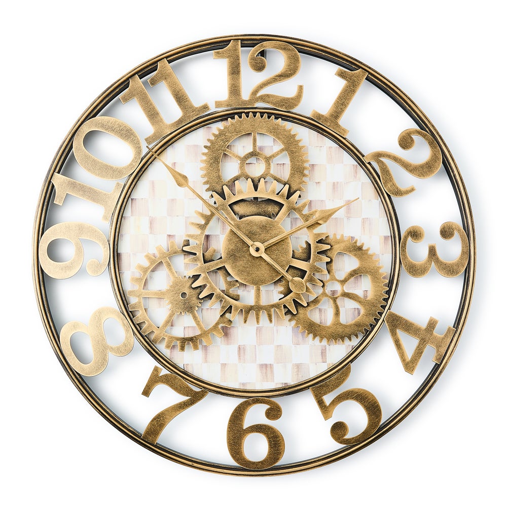Mocha Check Large Farmhouse Wall Clock mackenzie-childs Panama imagen 1