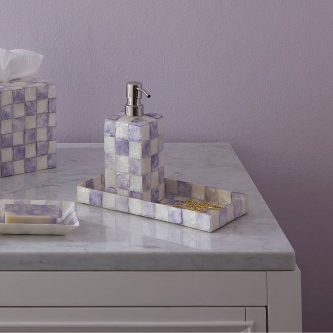 Violet Check Capiz Vanity Tray image number 1