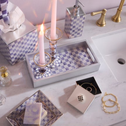 Violet Check Glass Vanity Tray