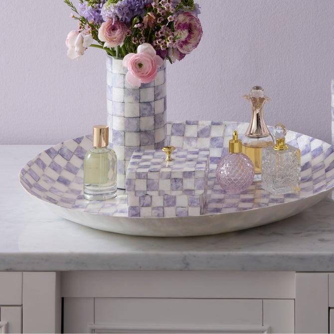 Violet Check Capiz Scalloped Box image number 1