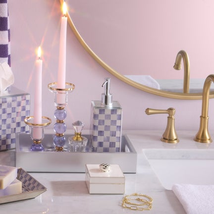 Violet Check Glass Soap Pump