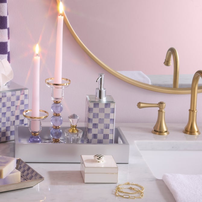 Violet Check Glass Soap Pump image number 1